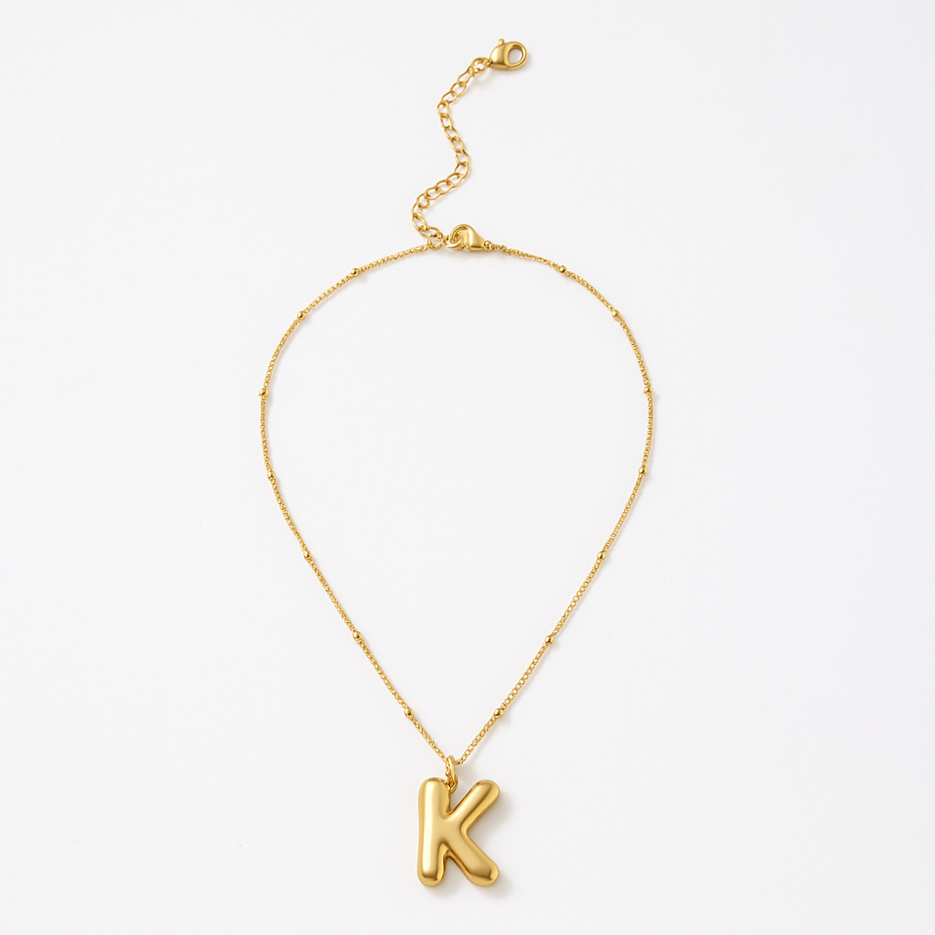 Gold Bubble Letter Charm Necklace