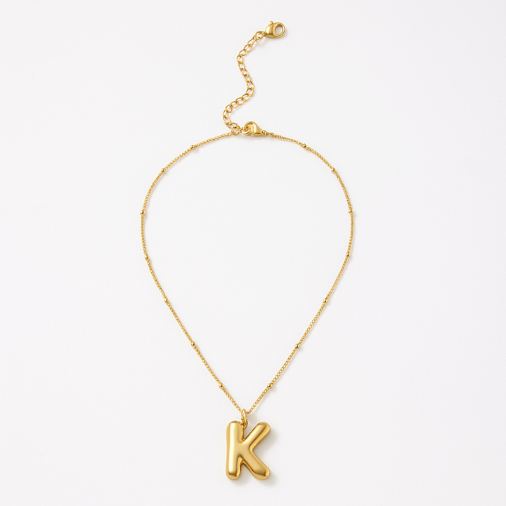 Gold Bubble Letter Charm Necklace