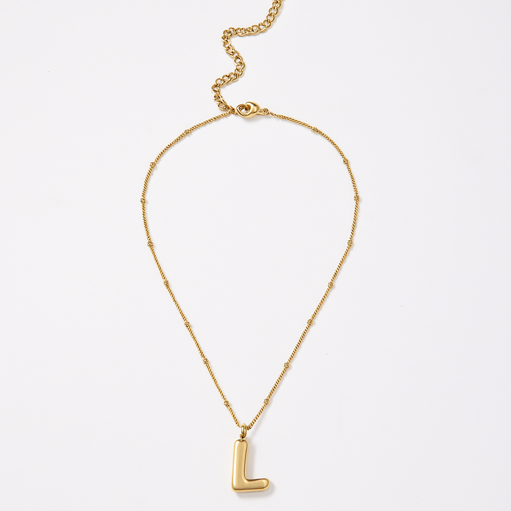 Gold Bubble Letter Charm Necklace