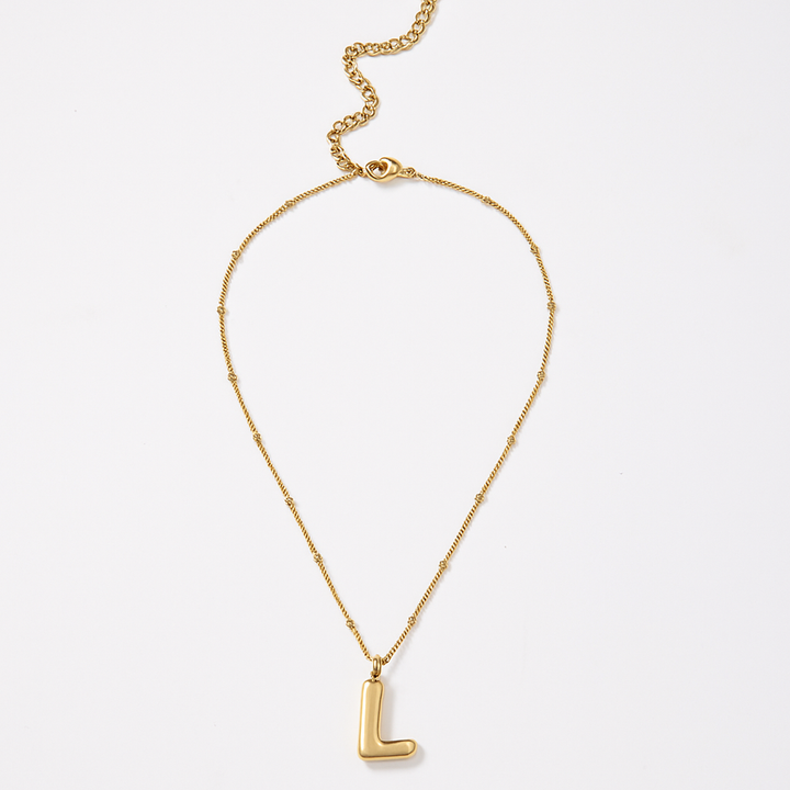 Gold Bubble Letter Charm Necklace