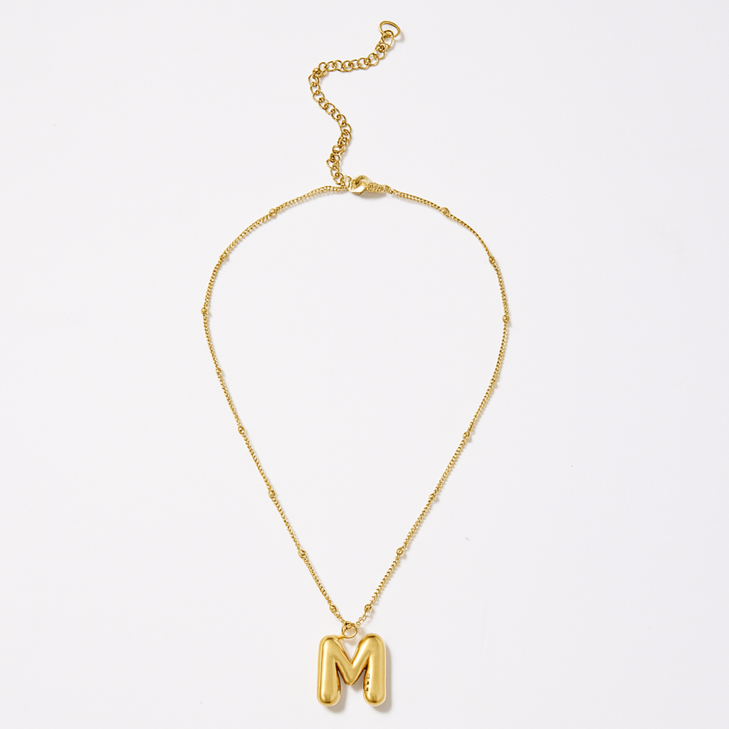Gold Bubble Letter Charm Necklace