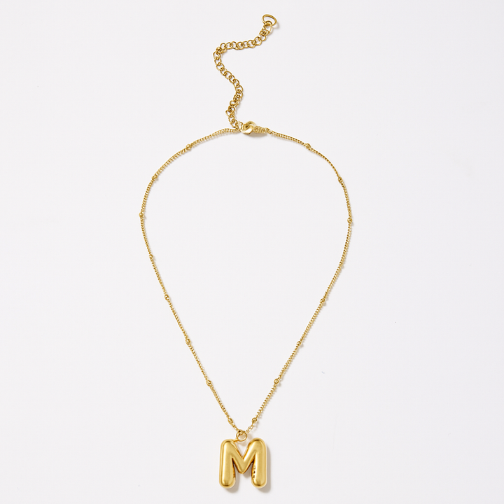 Gold Bubble Letter Charm Necklace