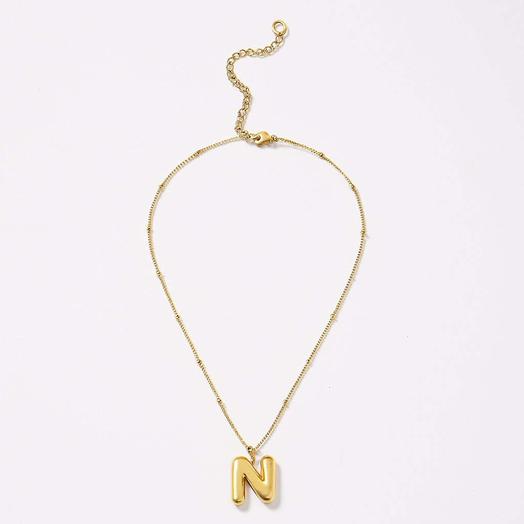Gold Bubble Letter Charm Necklace