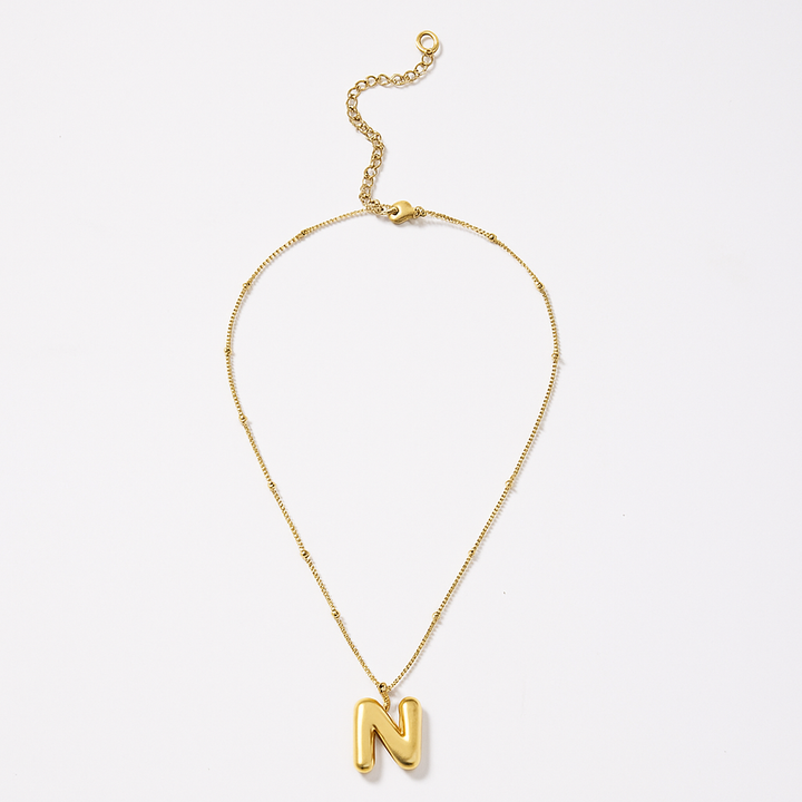 Gold Bubble Letter Charm Necklace