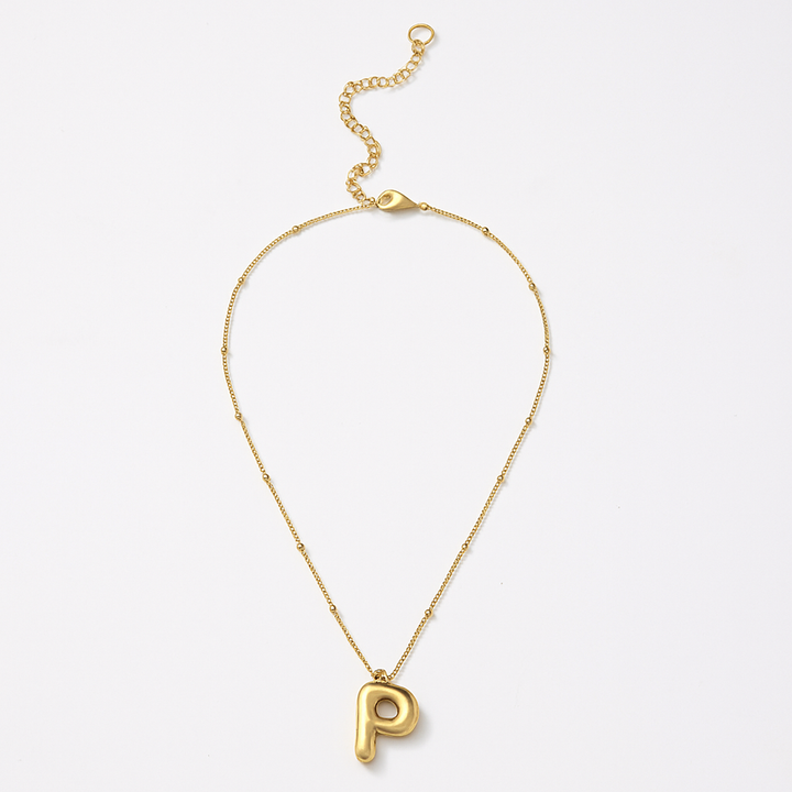 Gold Bubble Letter Charm Necklace