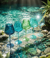 Set of 5 Colors Of Hawaii Wine Glasses in ocean-inspired blue, turquoise, aqua, and green shades