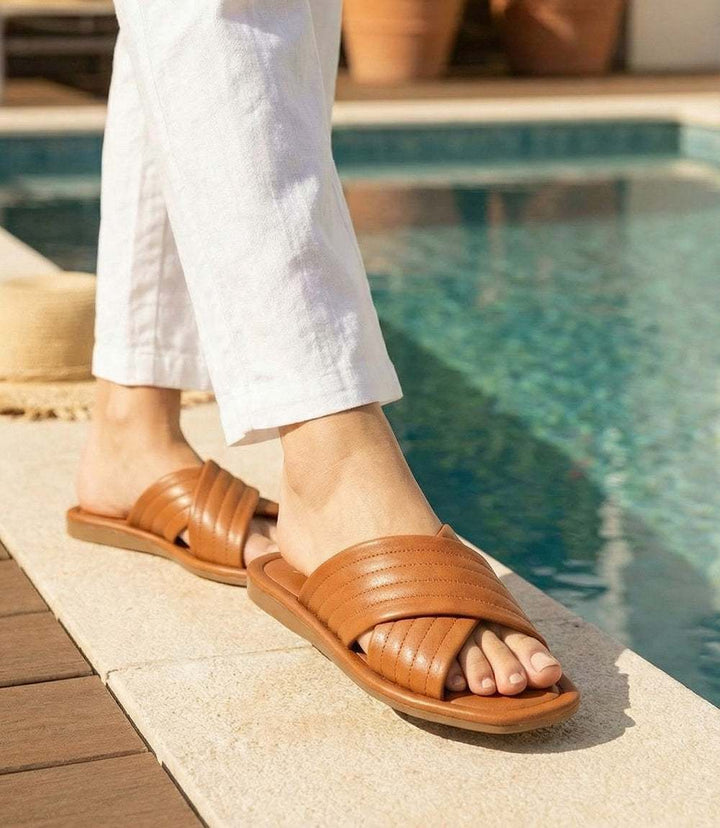 Courage Slip On Sandals in soft leather with square toe and 0.5" platform, made in Italy.