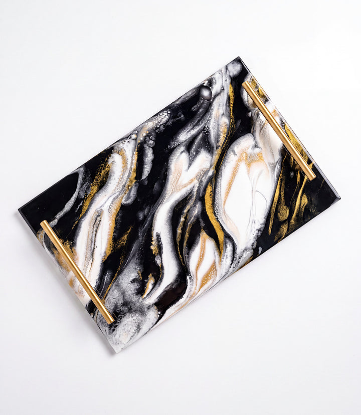 Gilded Resin Serving Tray With Handles