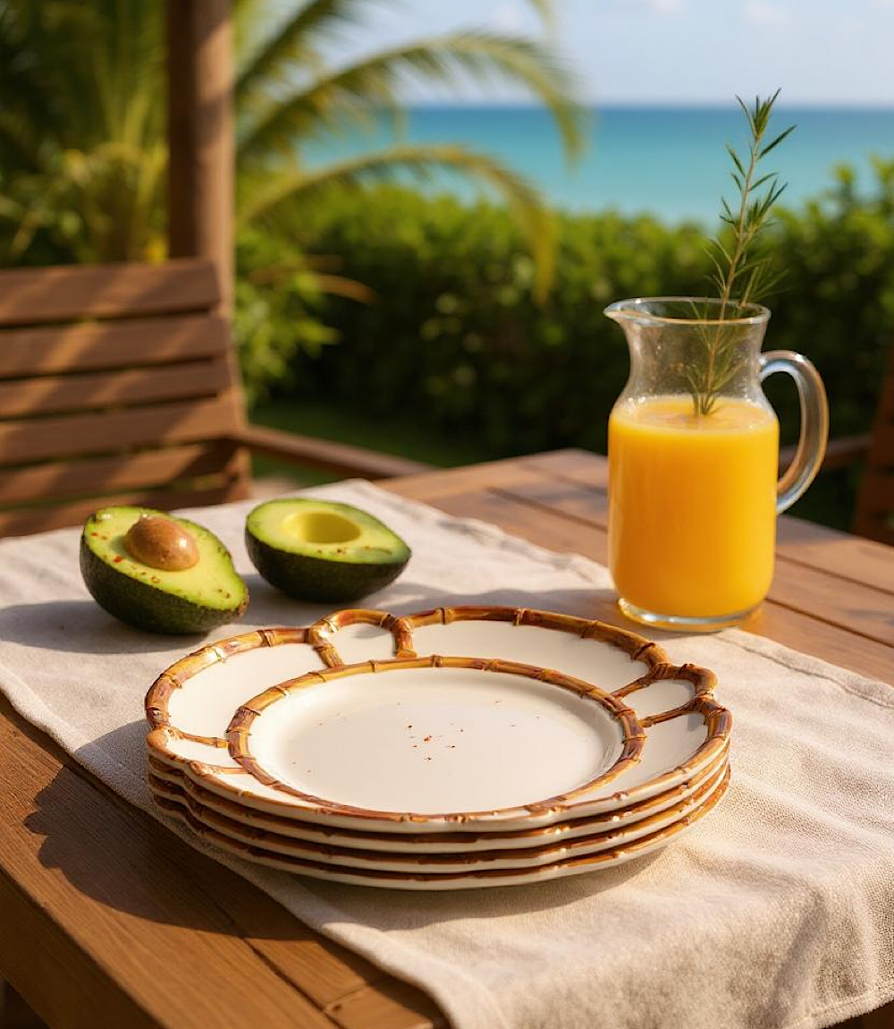 Bamboo Accent Dinner Plates, Set Of 4