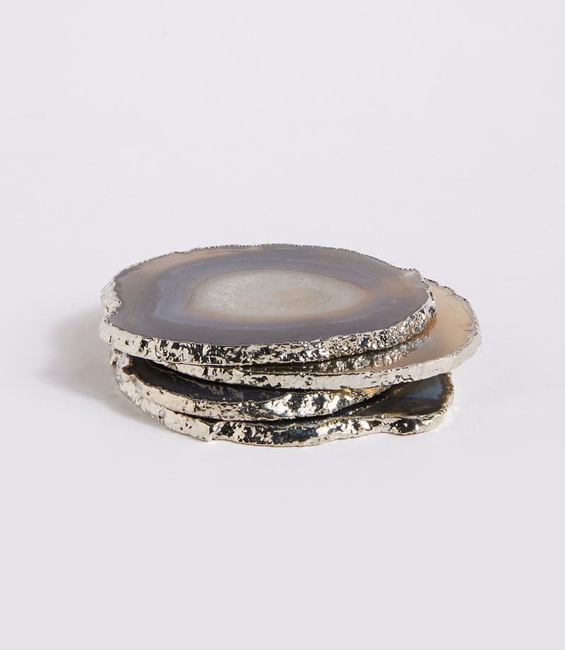 Agate & Silver Coasters, Set Of 2