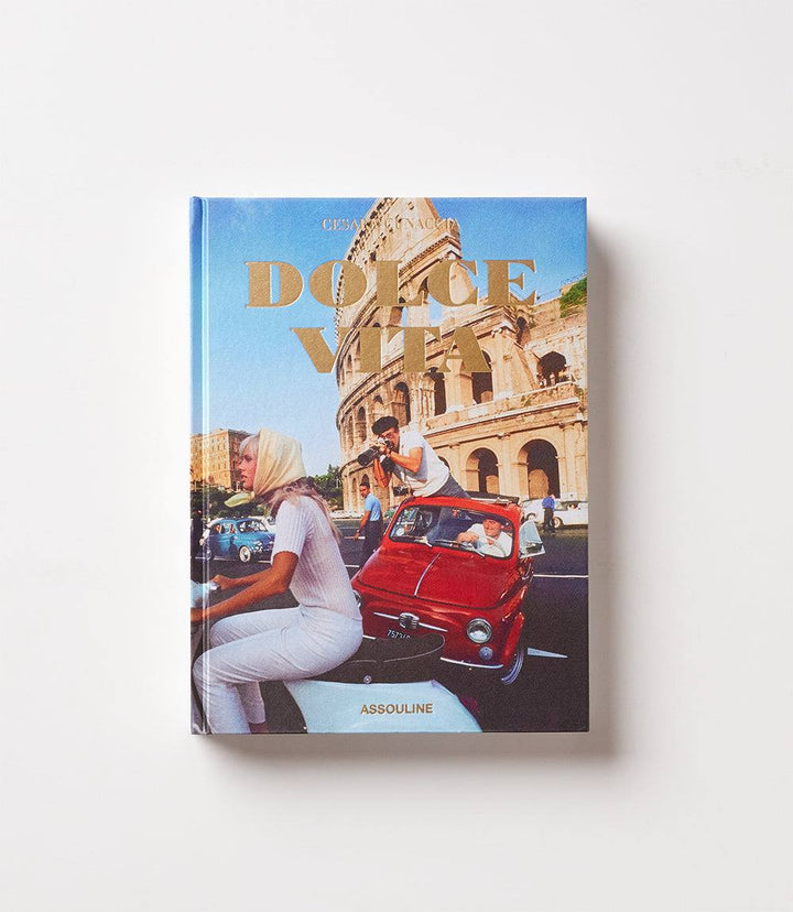 Dolce Vita book cover featuring vintage Italian scene with Colosseum and classic cars