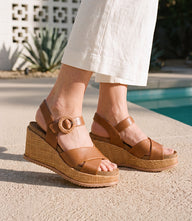Sofft Dorathy Leather Raffia Wedge Sandals