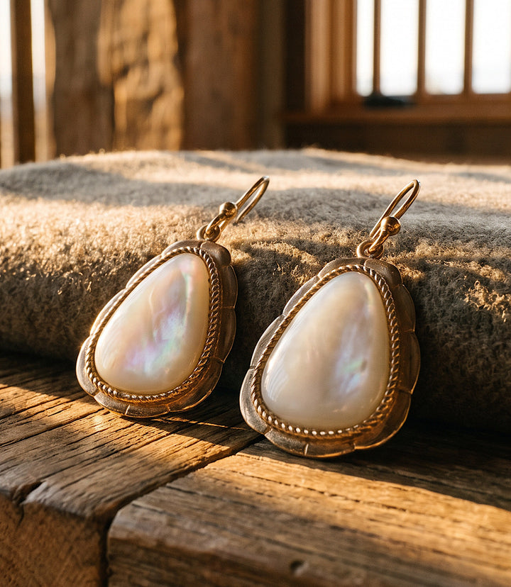 Mother Of Pearl Golden Drop Earrings