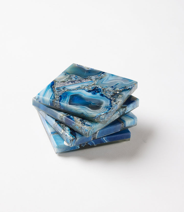 Blue Agate Coasters, Set Of 4