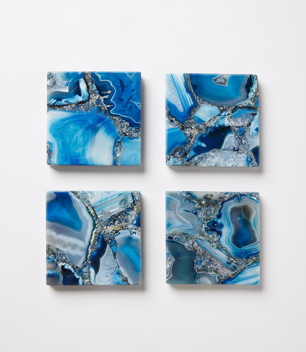 Blue Agate Coasters, Set Of 4