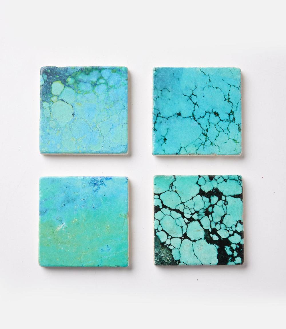 Turquoise Marble Coasters, Set Of 4