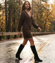Petite Size Varsity V-Neck Sweater Dress