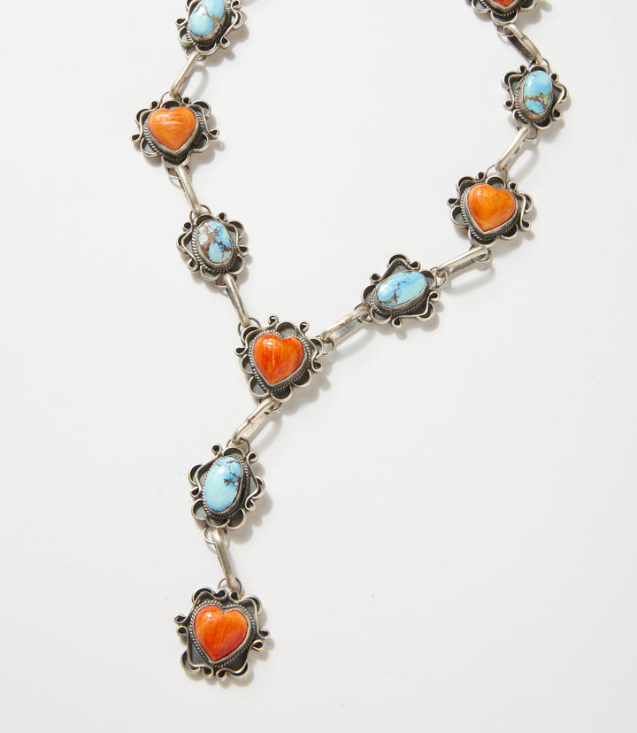 Spiny Oyster Heart And Turquoise Stone Necklace