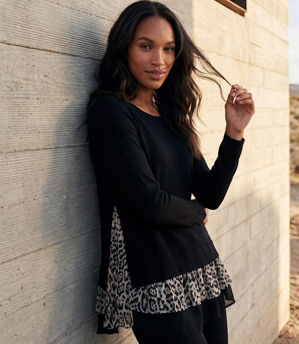 Layered Contrast Leopard Sweater