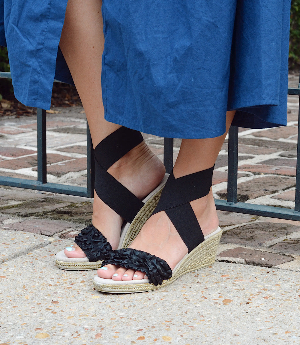 Carolina Ruffle Espadrille Wedge Sandals