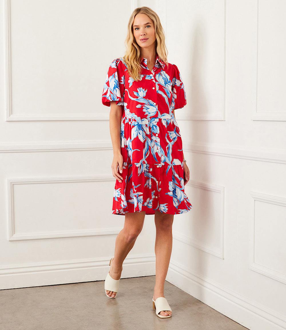 Puff Sleeve Tiered Shirtdress