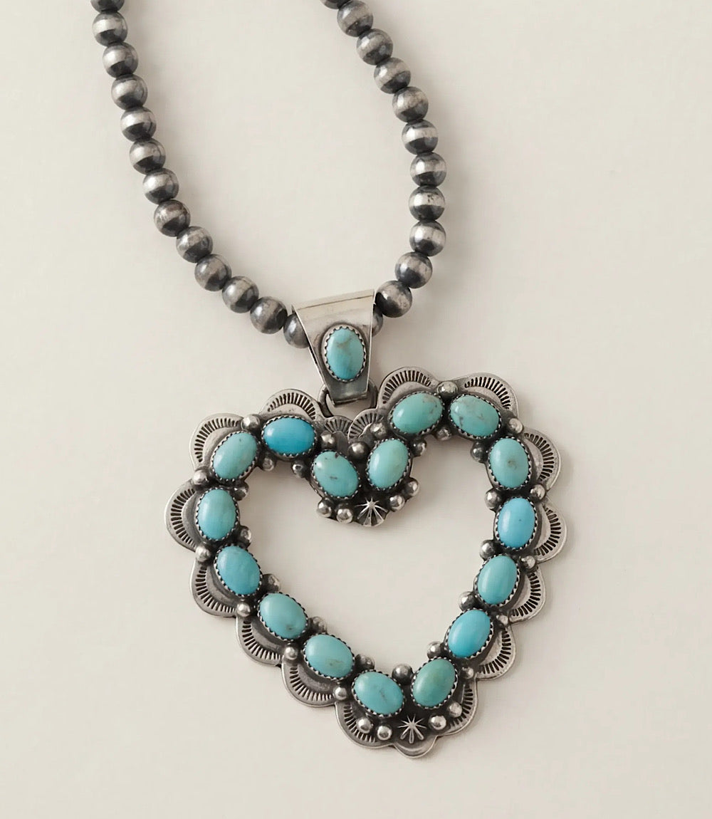 Turquoise Beaded Heart Pendant Necklace