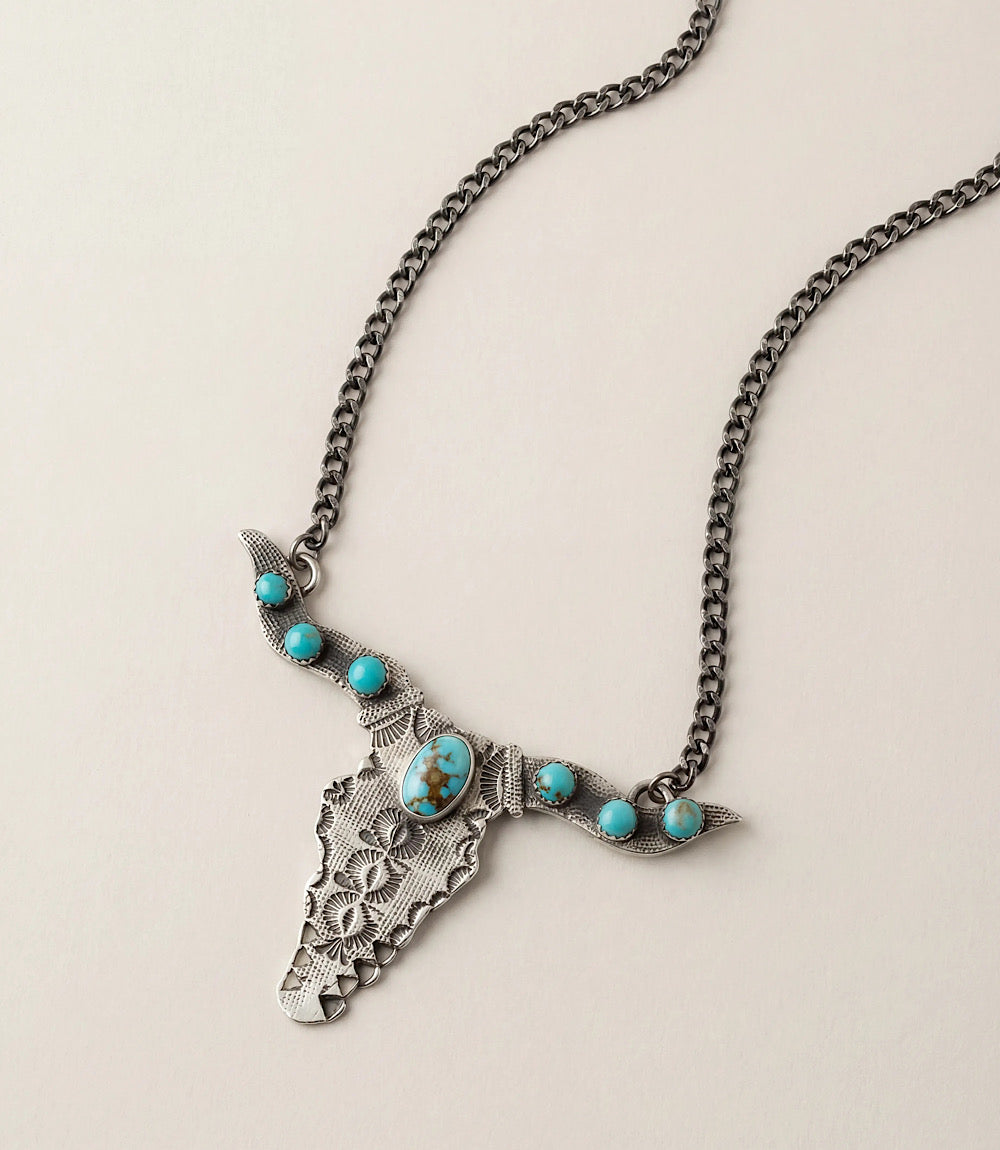 Embellished Longhorn Turquoise Necklace