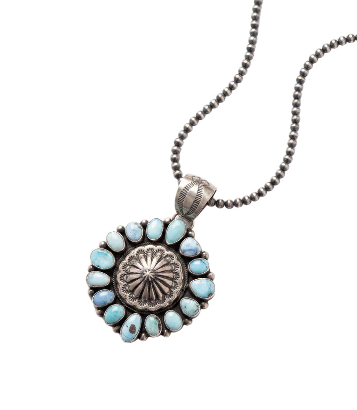 Sterling Silver Embellished Disc Turquoise Necklace