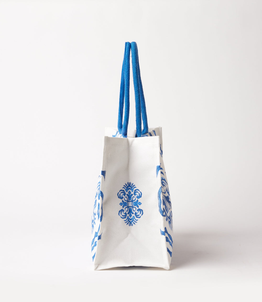 Square Blue Tile Block Print Tote Bag