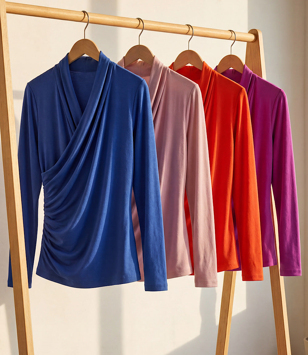 Long Sleeve Crossover Side-Shirred Top