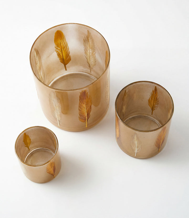 Feather Hurricane Candleholders, Set Of 3