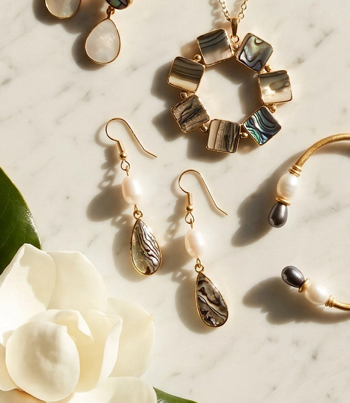 Abalone And Pearl Teardrop Earrings