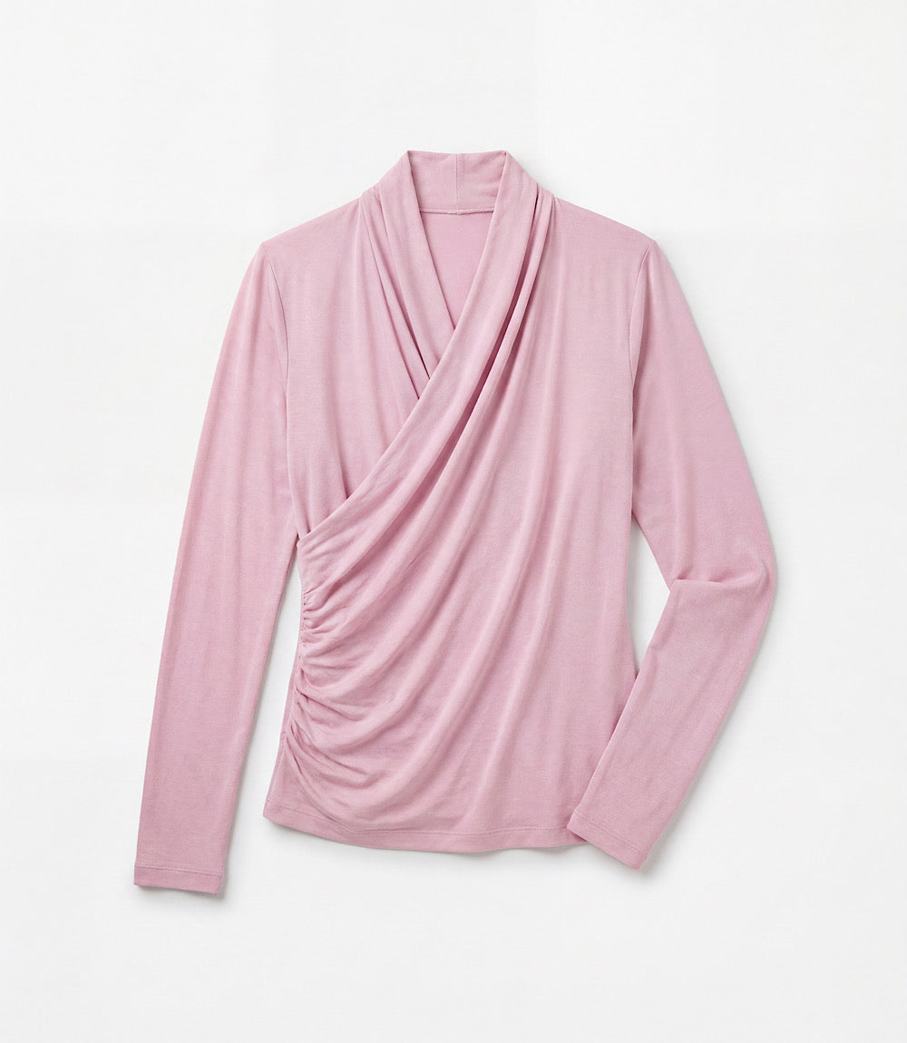 Long Sleeve Crossover Side-Shirred Top