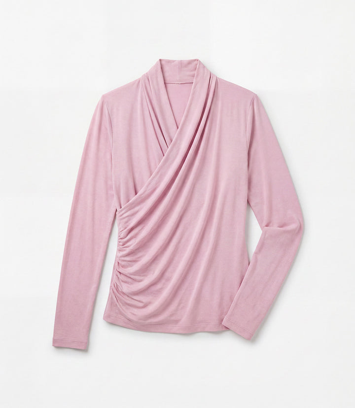 Long Sleeve Crossover Side-Shirred Top