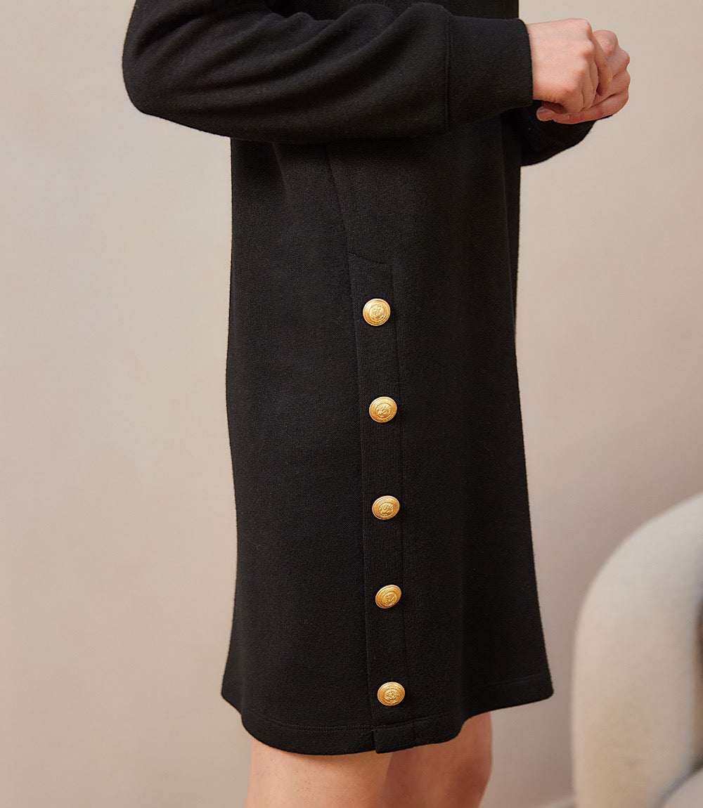 Long Sleeve V-Neck Button Detail Dress