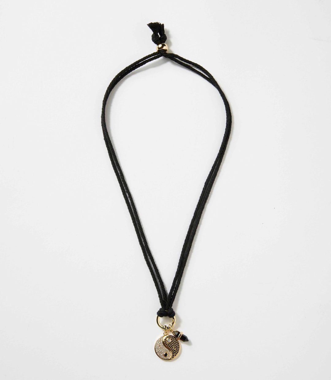 Yin Yang Disc And Gemstone Point Cord Necklace