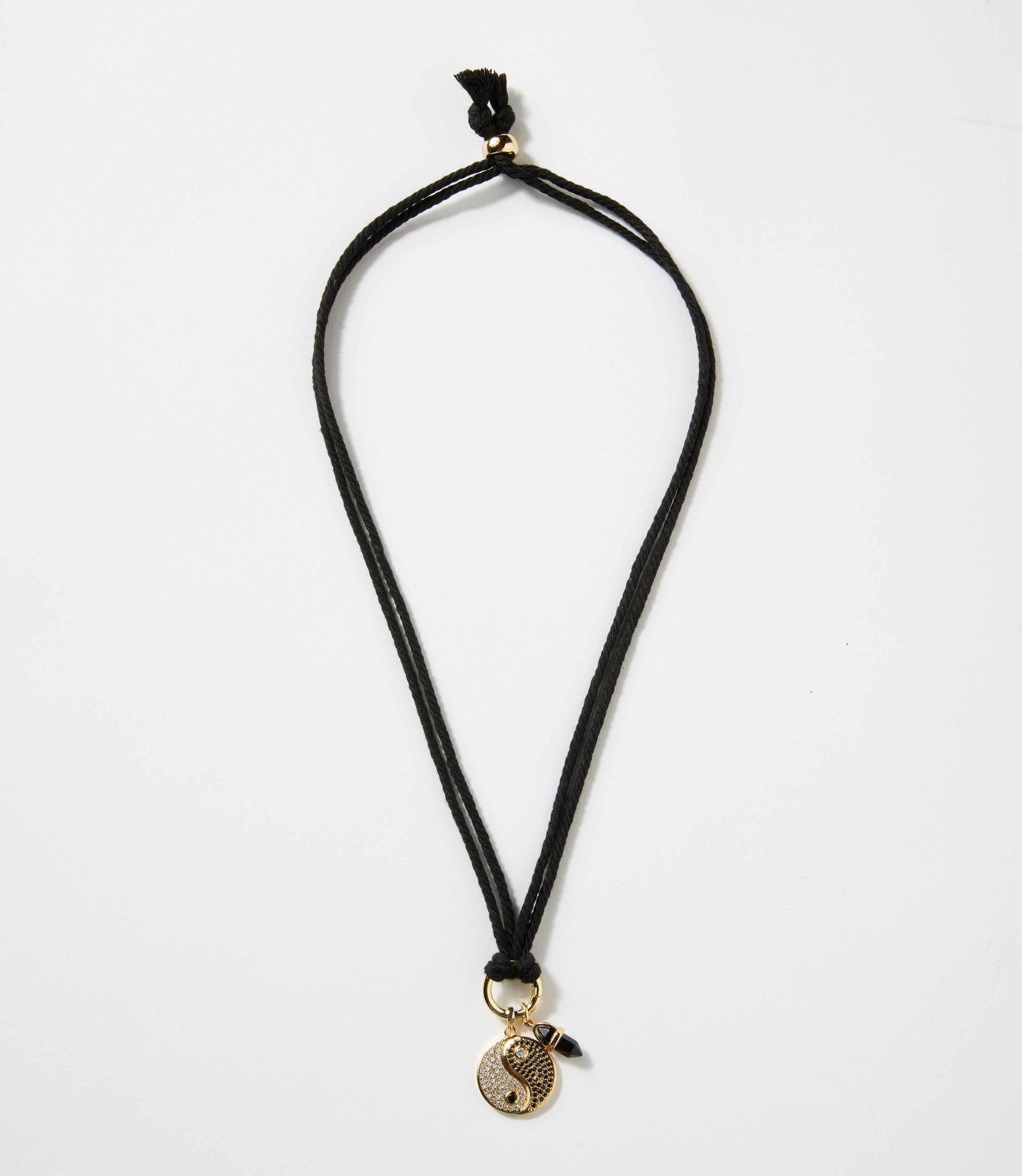 Yin Yang Disc And Gemstone Point Cord Necklace
