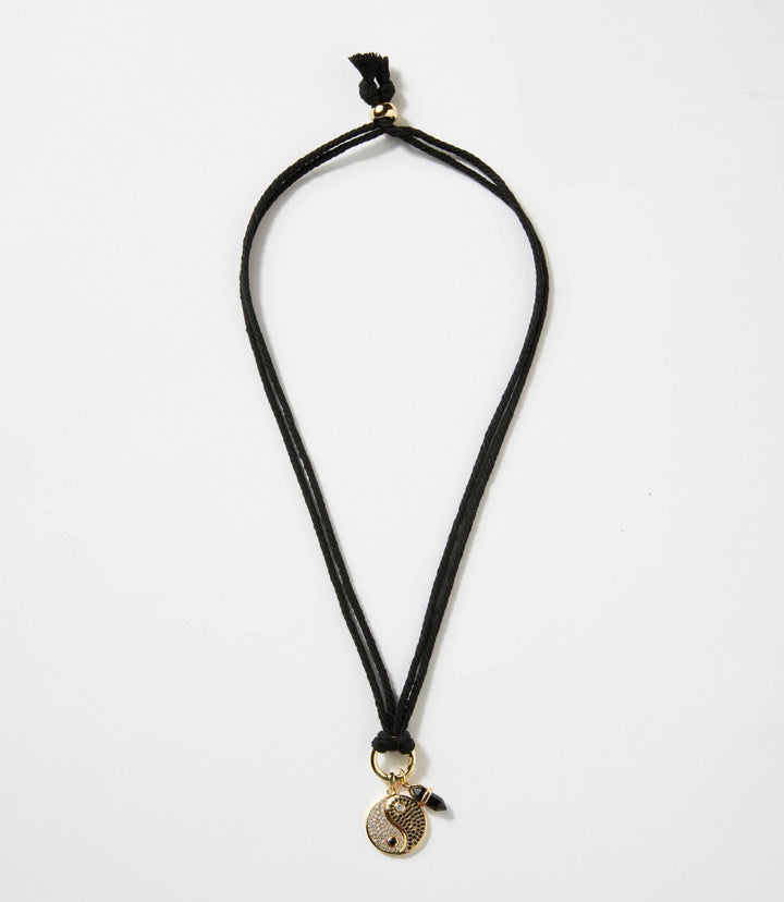 Yin Yang Disc And Gemstone Point Cord Necklace