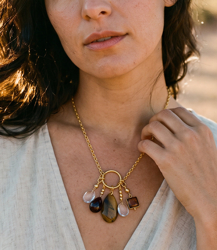 Multi Gemstone Dangle Necklace