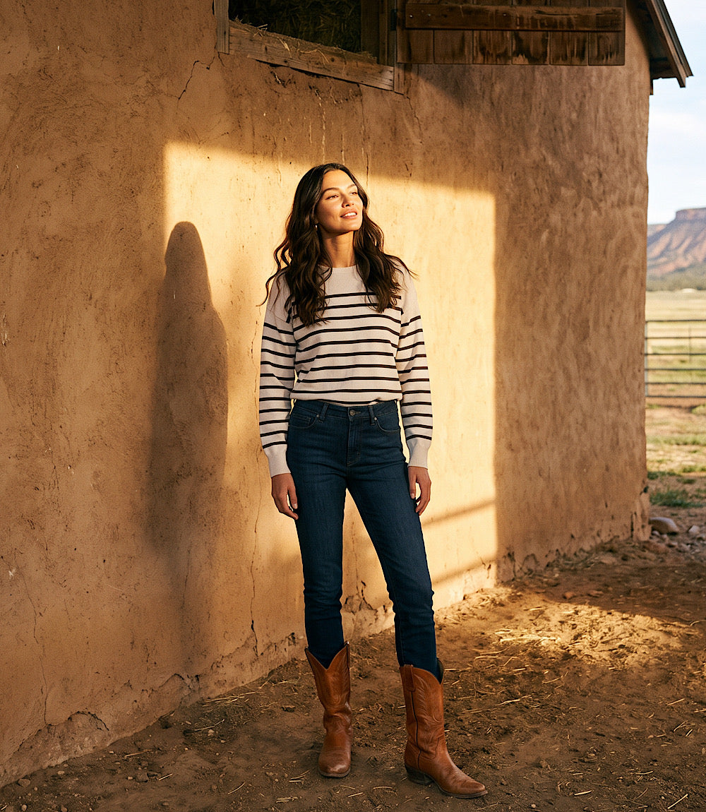 Petite Size Stripe Crewneck Sweater