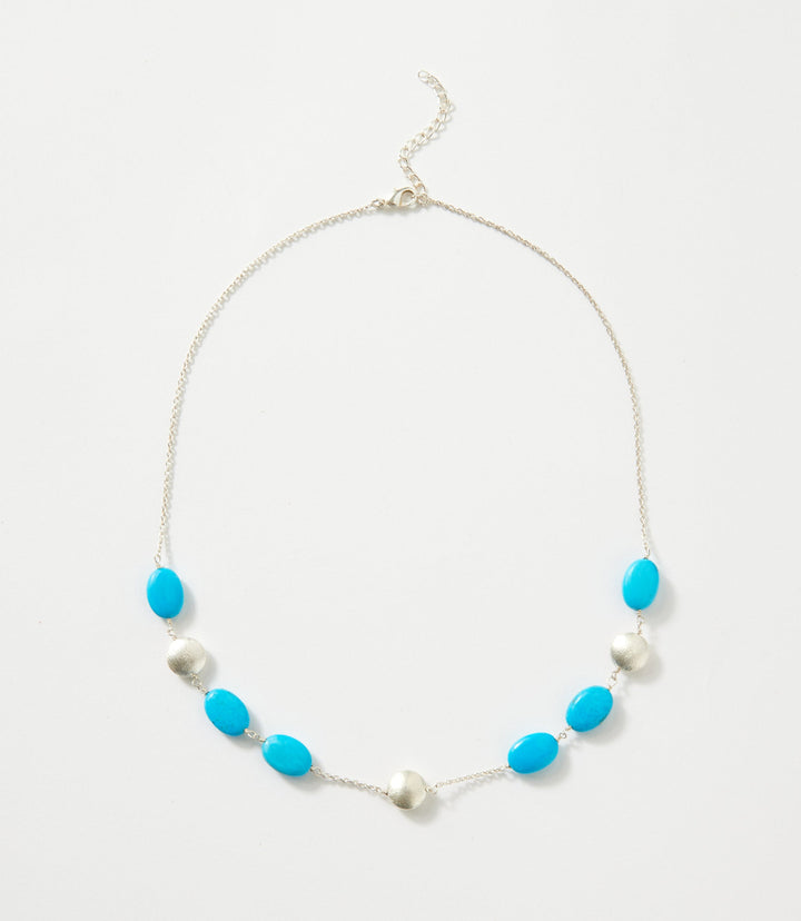 Turquoise And Silver Bead Station Necklace
