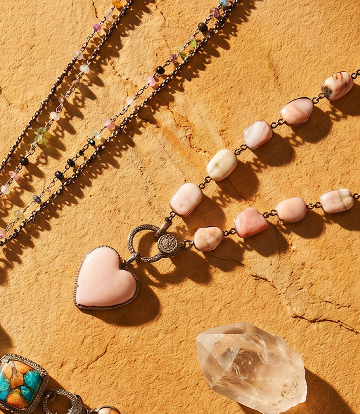 Pink Opal Heart Crystal Necklace