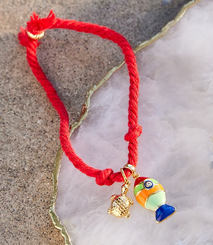 Fish And Turtle Charm Cord Bracelet