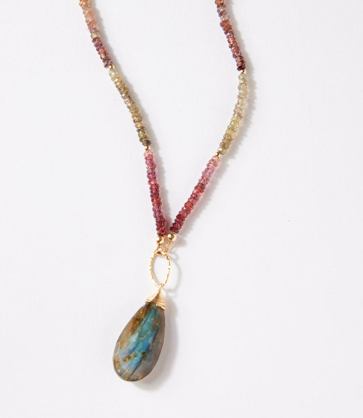 Ombre Beaded Gemstone Pendant Necklace