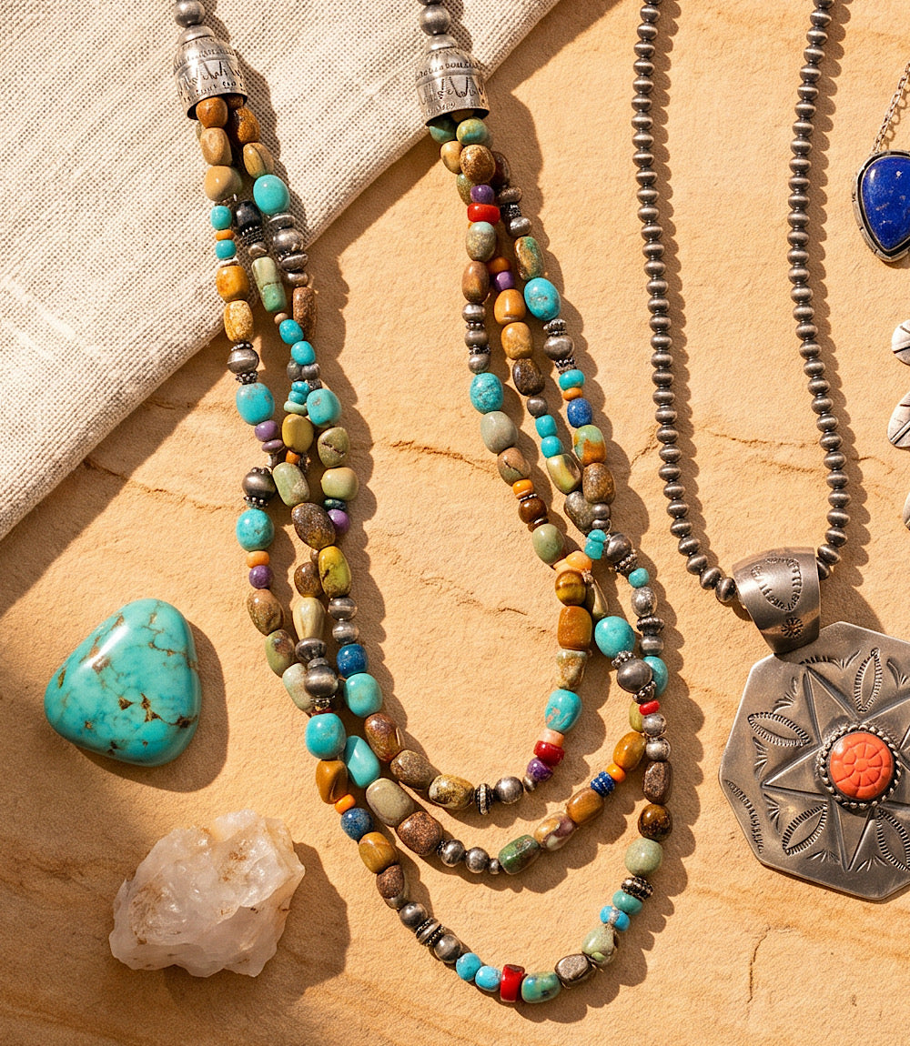 Beaded Multi Strand Turquoise Necklace