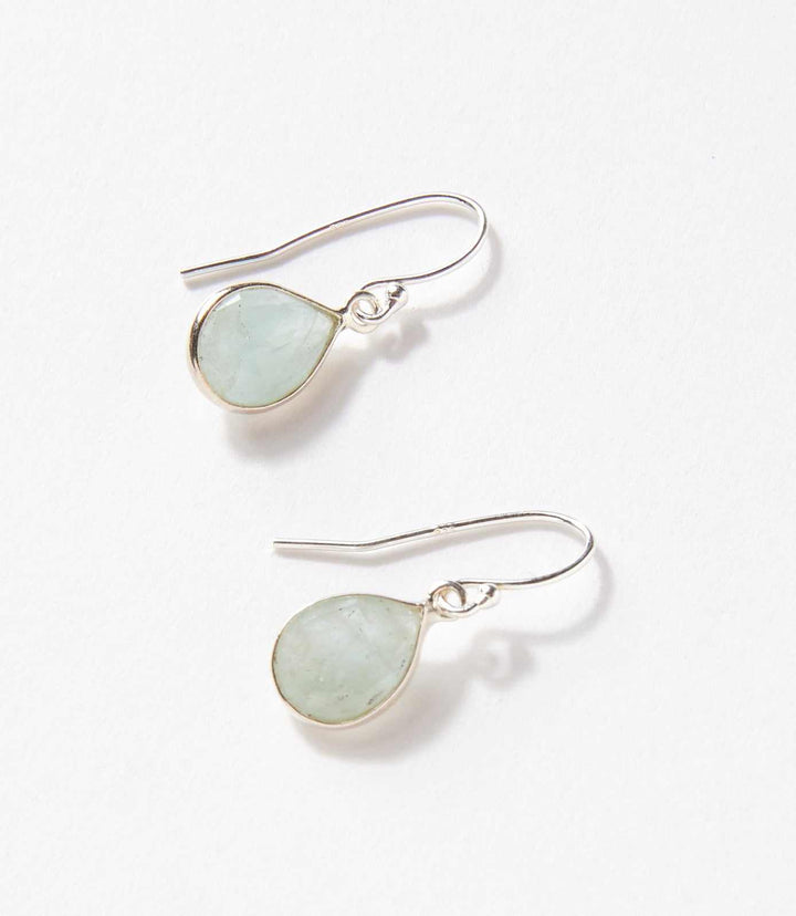 Faceted aquamarine teardrop earrings set in sterling silver with soft aqua gemstones