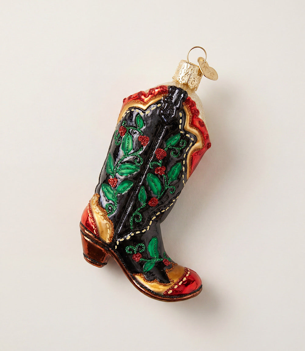 Holly Berry Boot Glass Ornament