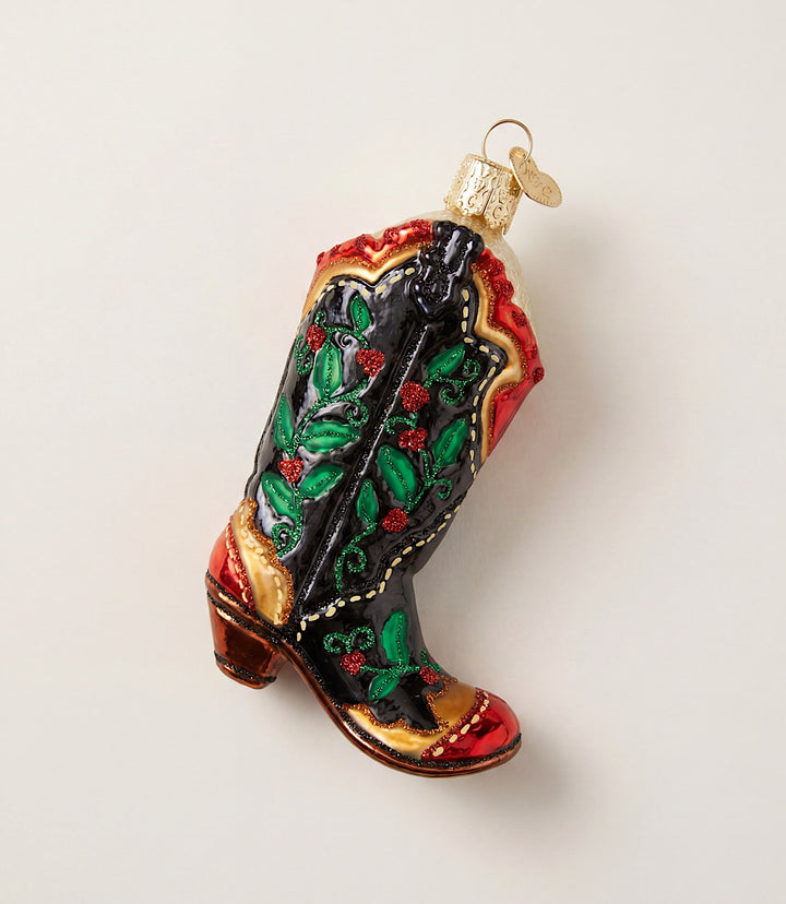 Holly Berry Boot Glass Ornament