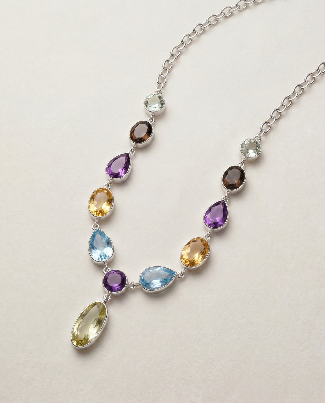 Amethyst, Citrine, And Blue Topaz Necklace