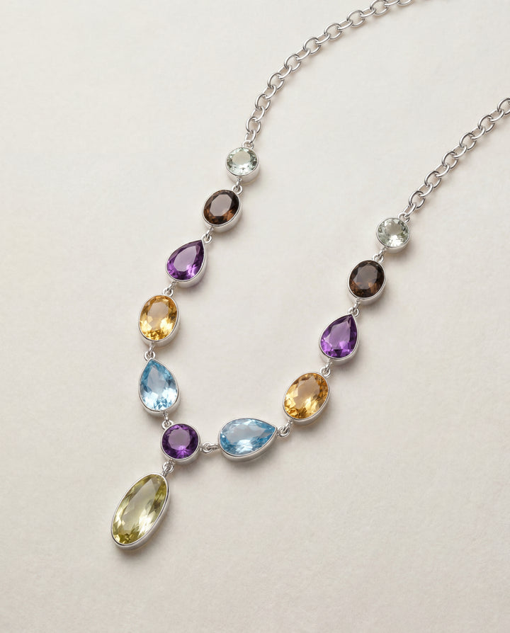 Amethyst, Citrine, And Blue Topaz Necklace